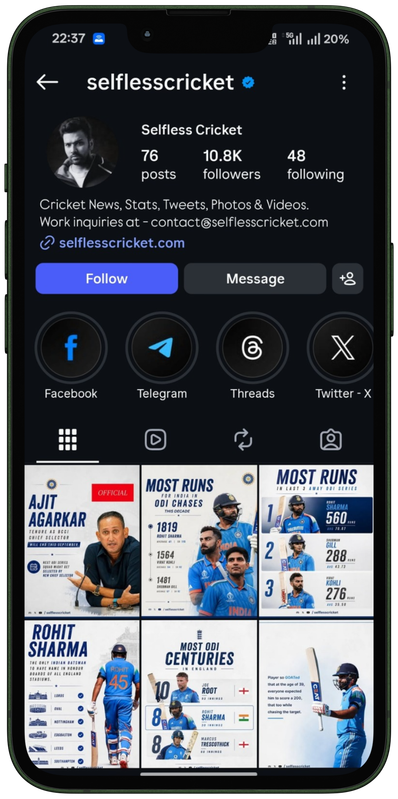 Selfless Cricket on Instagram